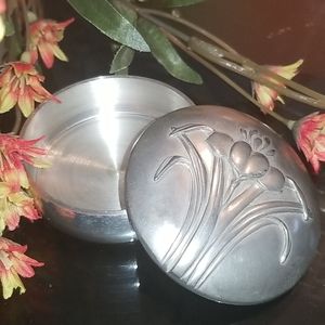 Vintage Silver Stone Trinket Jewelry/Pill Box